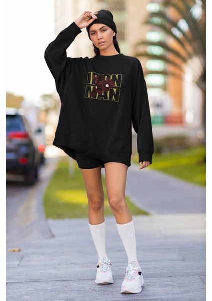 Ironman Baskılı Kapüşonsuz Sweatshirt, Unisex Oversize Ironman Yazılı Sweatshirt modelleri