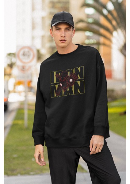 Ironman Baskılı Kapüşonsuz Sweatshirt, Unisex Oversize Ironman Yazılı Sweatshirt fiyatları