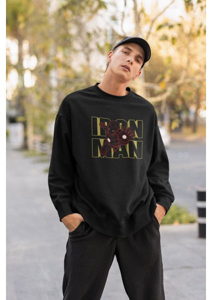 Ironman Baskılı Kapüşonsuz Sweatshirt, Unisex Oversize Ironman Yazılı Sweatshirt modelleri