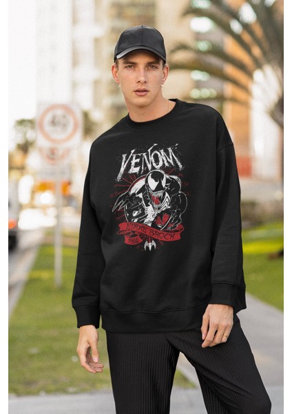 Venom Baskılı Kapüşonsuz Sweatshirt, Unisex Oversize Marvel Venom Baskılı Sweatshirt fiyatları