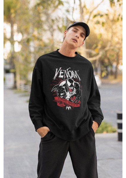 Venom Baskılı Kapüşonsuz Sweatshirt, Unisex Oversize Marvel Venom Baskılı Sweatshirt modelleri