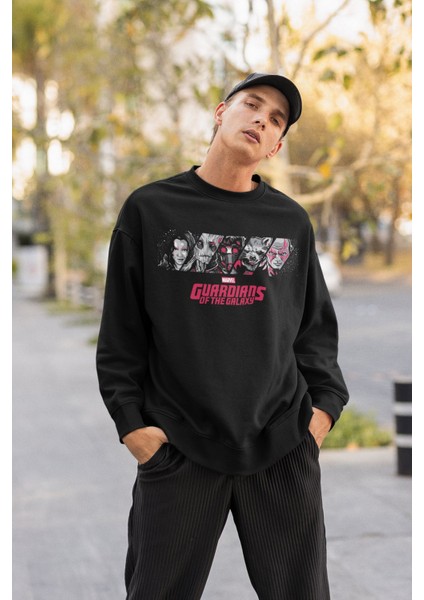 Marvel Evreni Karakterleri Baskılı Kapüşonsuz Sweatshirt, Unisex Oversize Marvel Baskılı Sweatshirt