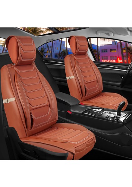 Dacia Logan Uyumlu Ön Arka 5 Li Set Miami Serisi Oto Koltuk Kılıfı Tarçın Renk