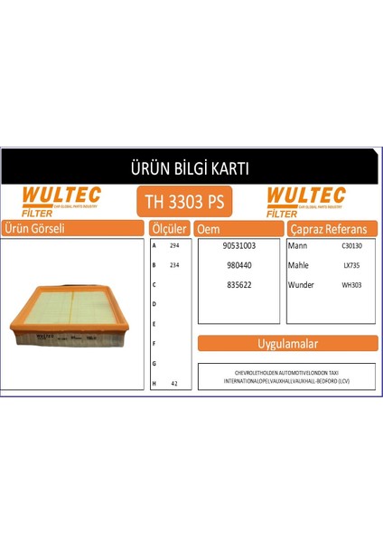 TH 3303 Hava Fıltresı( Opel Astra G 1.4i- 1.6i Uyumlu Hava Filtresi