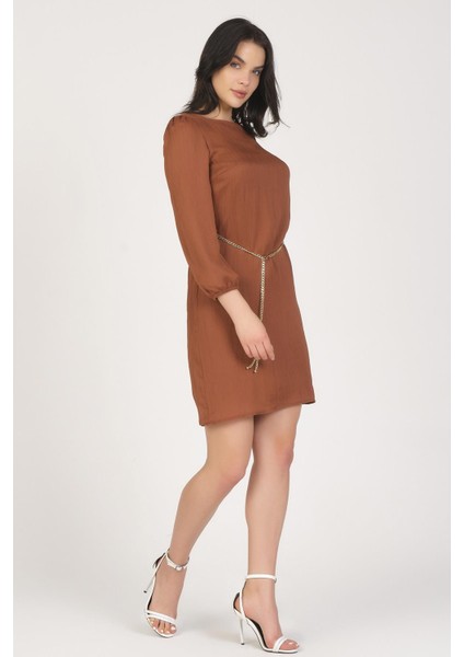 Düz Kesim Kemerli Şık Elbise modelleri