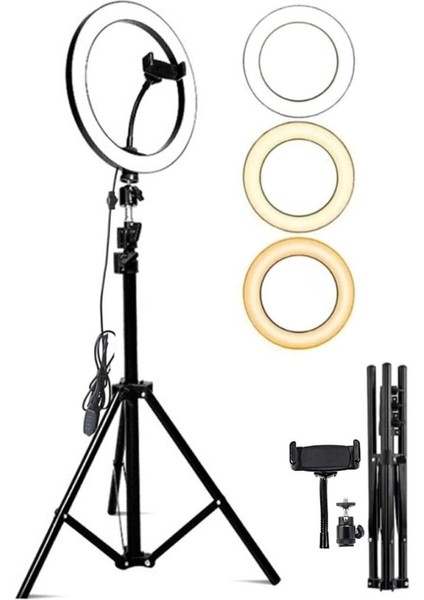 Youtuber LED Işıklı Tripod Selfie Makyaj Işığı Sürekli Ring Light 10 Inç Halka DZ66