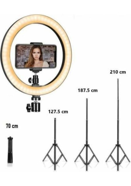 Youtuber LED 10 Inç Ring Light 5500K Youtuber LED Işıklı 2.1 Metre Tripod Selfie Makyaj Işığı