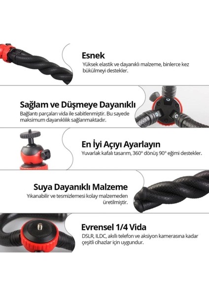 Bluetooth Kumandalı Esnek Ahtapot Flexıble Tripod Selfie Masa Üstü Stand