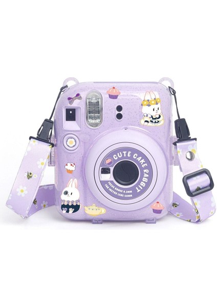 Instax Mini 12 Makine Uyumlu Lila Simli Pleksi Kılıf