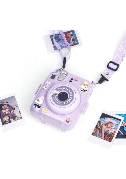 Instax Mini 12 Makine Uyumlu Lila Simli Pleksi Kılıf