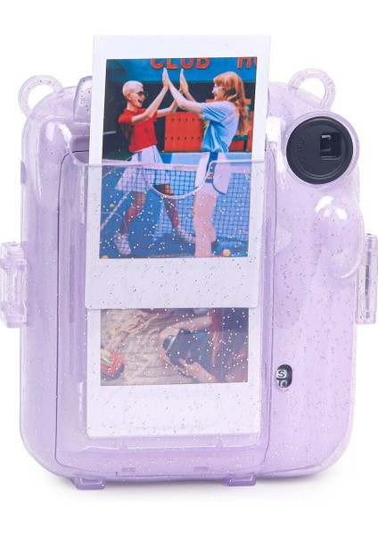 Instax Mini 12 Makine Uyumlu Lila Simli Pleksi Kılıf