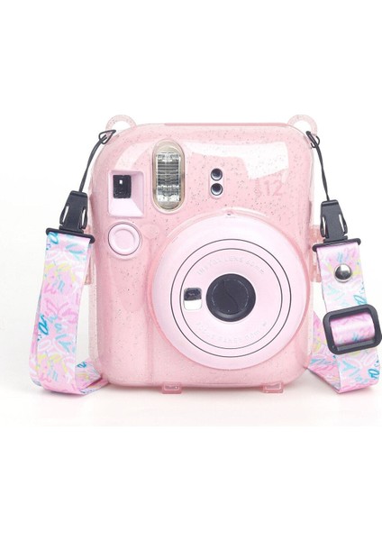 Instax Mini 12 Makine Uyumlu Pembe Simli Pleksi Kılıf