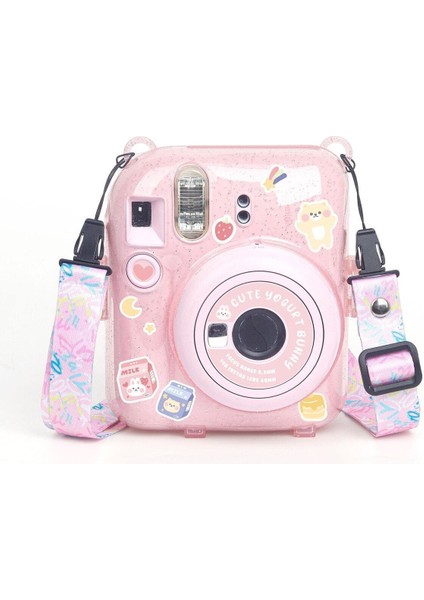 Instax Mini 12 Makine Uyumlu Pembe Simli Pleksi Kılıf