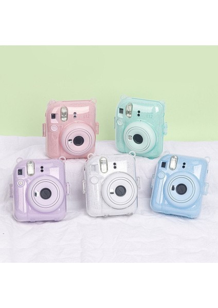 Instax Mini 12 Makine Uyumlu Pembe Simli Pleksi Kılıf