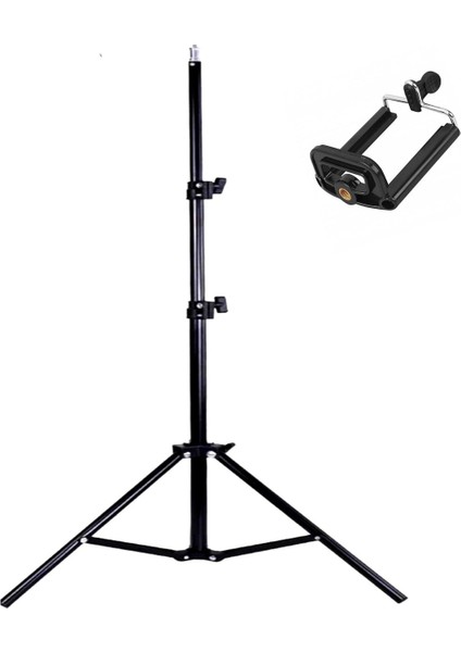 Tripod 2.1 mt 360 Döner Başlıklı Telefon Tutucu Ring Light Metal Işık Stüdyo Lamba Ayağı