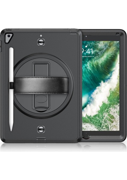 Apple ipad 9.7 2017 5.nesil Yatay Standlı Zırh Özellikli Kalem Bölmeli Askı Aparatlı Defender Kılıf (Model A1822,A1823) fiyatları