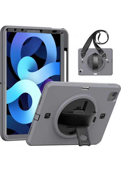 Apple iPad Pro 12.9 5.nesil 2021 M1 Çipli Kılıf Yatay Standlı Zırh Özellikli Kalem Bölmeli Askı Aparatlı Defender Kılıf (Model A2378,A2461,A2379)