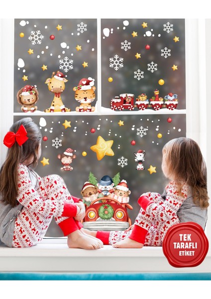 Yılbaşı Yeni Yıl Çocuk Bebek Odası Sticker Seti, Yılbaşı Süsü Yeni Yıl Kış Konsepti Tek Taraflı Sticker