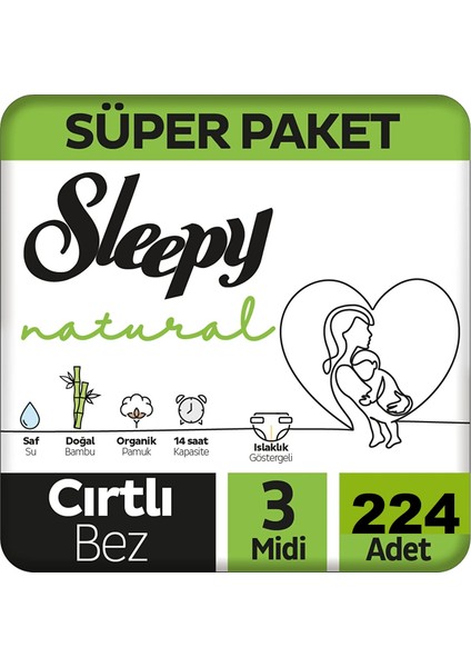 Natural Jumbo Bebek Bezi 4-9 kg Midi 3 Numara 224 Adet