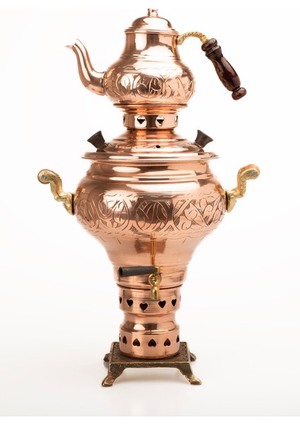 Dmt Gaziantep Bakır El İşlemeli Kömürlü Bakır Semaver Yük:55 cm Kalınlık:0,10 mm 3 Litre Kapasiteli