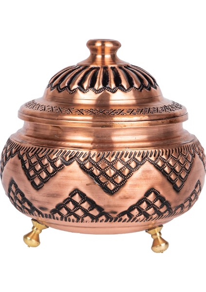 Dmt Copper Home Dmt Gaziantep Bakır Şekerlik Zımba El Nakışlı Boy :12CM Ayaklı