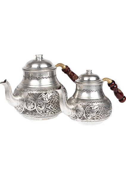 Dmt Copper Home Dmt Gaziantep Bakır Çaydanlık Takımı Ağır Işlemeli Toplam BOY:26CM En:alt 16CM Üst 12CM Çap