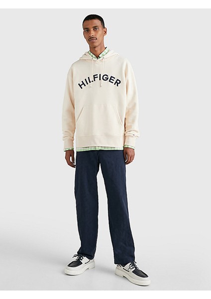 Tommy Hilfiger Erkek Dokuma Kapişonlu Yaka Uzun Kol Günlük Bej Kazak MW0MW31070-AF6