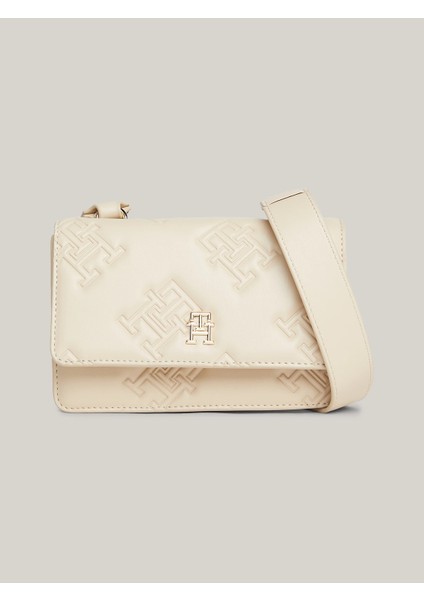 Kadın Deri Marka Logolu Fermuarlı Günlük Kullanım Bej Omuz Çantası AW0AW15727-AES