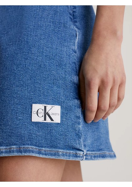 Calvin Klein Kadın Denim Kumaş Tulum Mini Düğmeli Cepli Mavi Elbise J20J221267-1A4