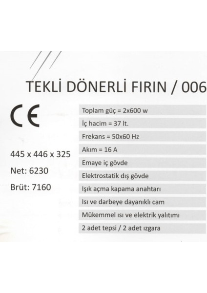 Dönerli Termostatlı Fırın Tepsili Yuvarlak Davul Fırın fırsatları