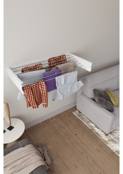 Modern Yeni Nesil Tasarim Kurutmalık Çamaşır Askısı Duvara Monte Çamaşırlık (BEYAZ-75CM) modelleri