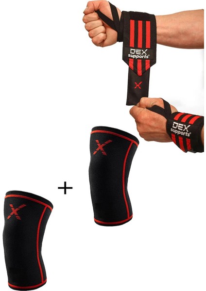 Dex Supports Antrenman Dizliği ,spor Dizlik Knee Sleeve+Wrist Wraps Spor Bileklik 2'li Paket Siyah