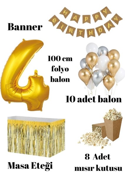 4 Yaş Kraft Gold Balon Rakam Folyo Banner Mısır Kutusu Masa Eteği Doğum Günü Parti Seti fiyatları