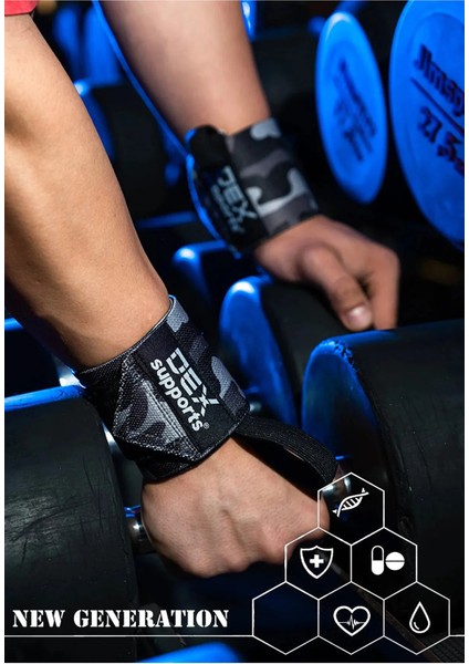 Sporcu Bilekliği Dark Tone Kamuflaj Wrist Wraps,8 Loop Lifting Straps,sackpack 3'lü Set