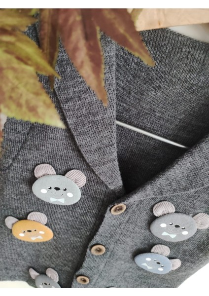 Kabartmalı Ayıcık Aksesuarlı Düğmeli Triko Yelek modelleri