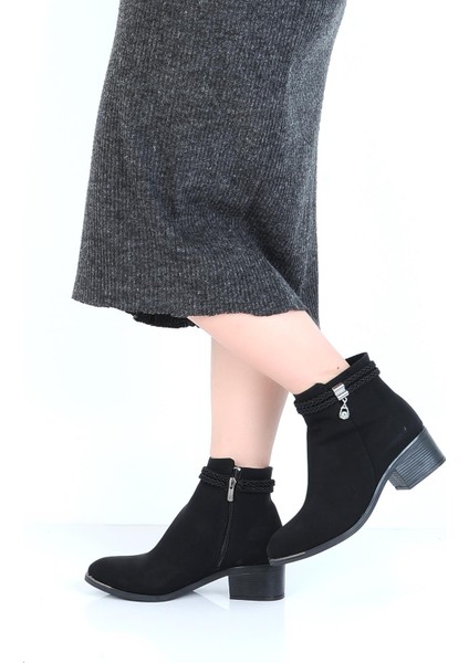 23-8019 Kösem Siyah Süet 5Cm Topuklu Kadın Bot fiyatları