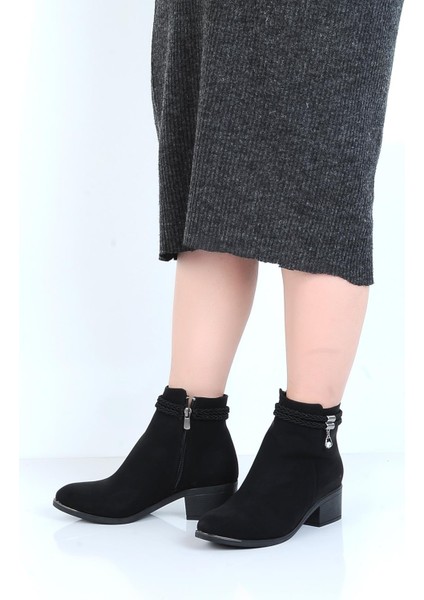 23-8019 Kösem Siyah Süet 5Cm Topuklu Kadın Bot modelleri