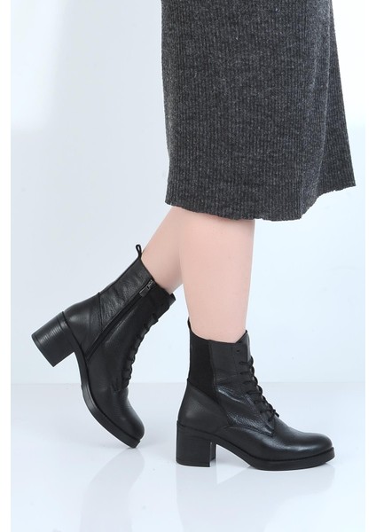 240607 Kauçuk %100 Deri 6Cm Topuklu Kadın Bot