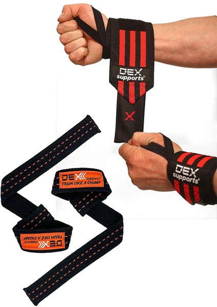 Fitness Bilekliği Wrist Wraps+Ağırlık Kaldırma Kayışı Pro Lifting Straps 2'li Paket