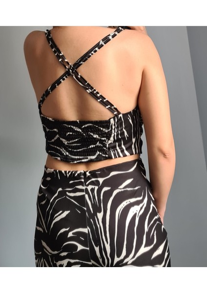 Zebra Desenli Pantolon Crop Takım