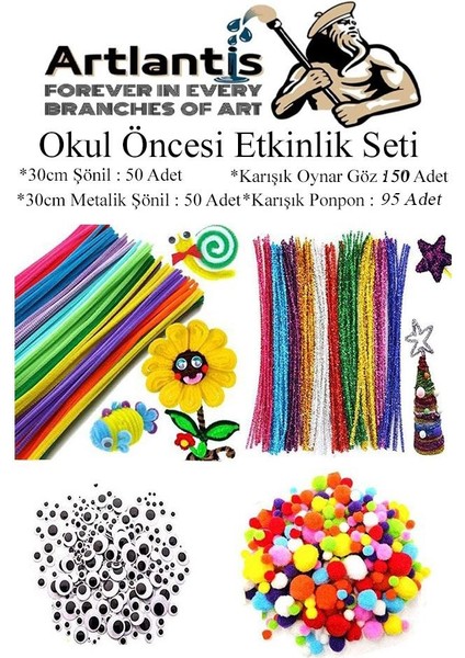 Okul Öncesi Etkinlik Seti 1 Paket Ponpon Şönil Oynar Göz Anaokulu ve Kreş Seti Pon Pon Tüylü Tel Oynargöz