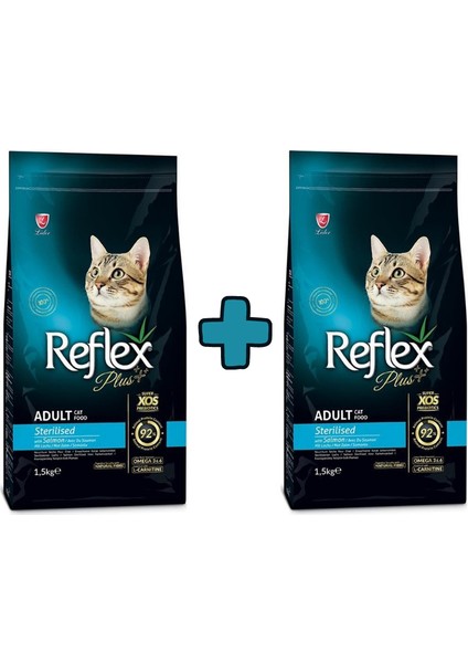 Plus 2 Adet Somonlu Kısırlaştırılmış 1,5 kg Kedi Maması