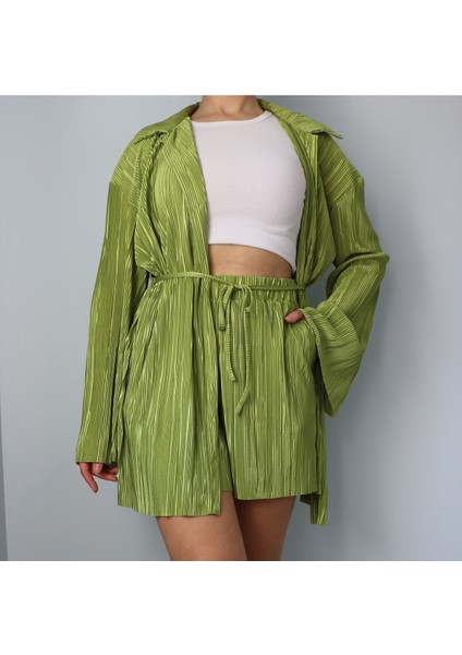 Piliseli Kimono Şort Takım