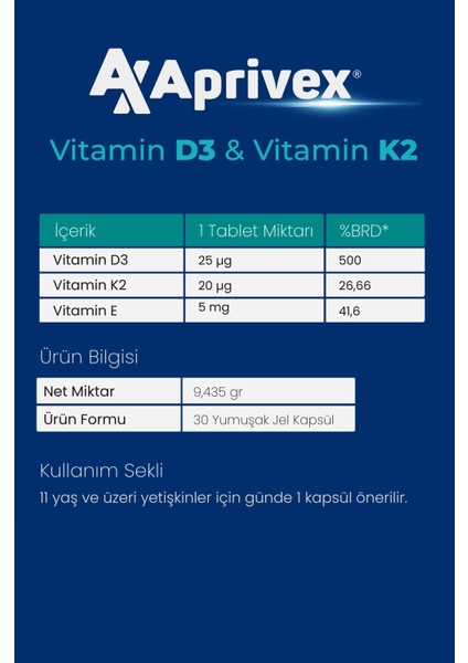 Vitamin D3 + K2 30 Yumuşak Jel Kapsül