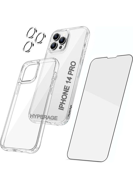 Iphone 14 Pro Şeffaf Kılıf 5d Ekran Koruyucu Kamera Koruyucu 360° Tam Koruma 3in1 Set
