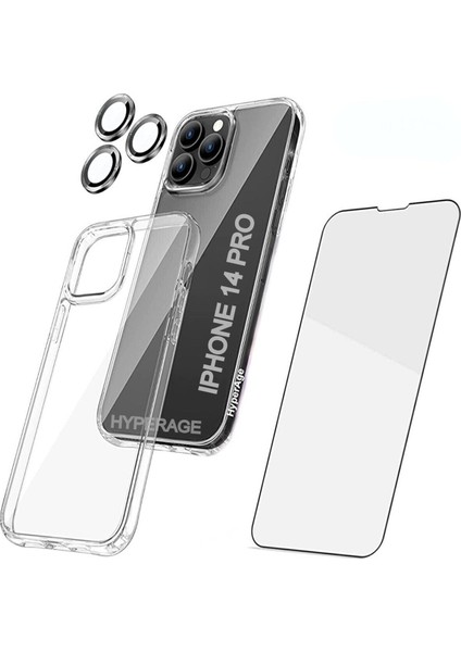 Iphone 14 Pro Şeffaf Kılıf 5d Ekran Koruyucu Kamera Koruyucu 360° Tam Koruma 3in1 Set