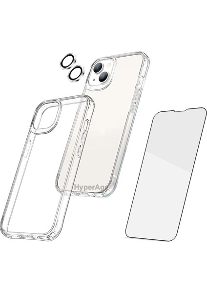 Iphone 13 Uyumlu Şeffaf Kılıf + Ekran Koruyucu + Kamera Koruyucu 360° Tam Koruma 3in1 Süper Set