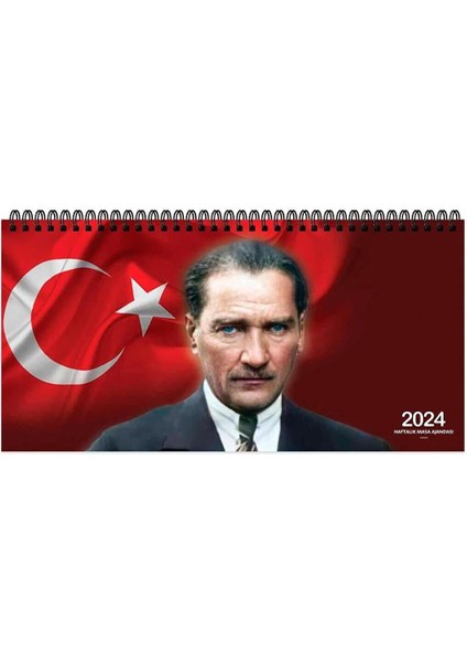 Keskin Color 2024 Spiralli Haftalık Masa Ajandası Atatürk 16 x 335 cm