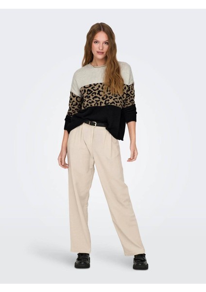 15294969 Onyl Onljade Anımal Ls O-Neck Noos Knt Kadın Kazak Moonbeam/black/toasted Coconut modelleri