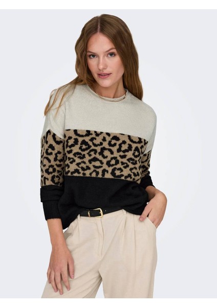 15294969 Onyl Onljade Anımal Ls O-Neck Noos Knt Kadın Kazak Moonbeam/black/toasted Coconut fırsatları